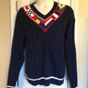 GANT Men’s size Large Blue Blocked Cable Knit  Sweater vintage